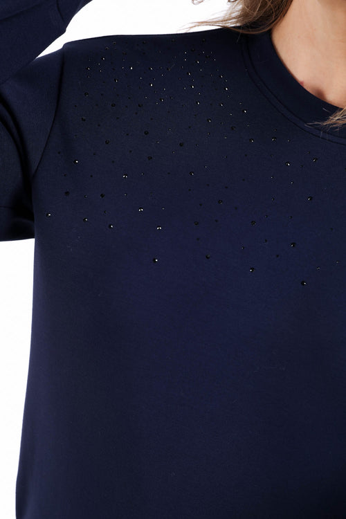 Effen viscose sweater met strass-steentjes-Paprika-5