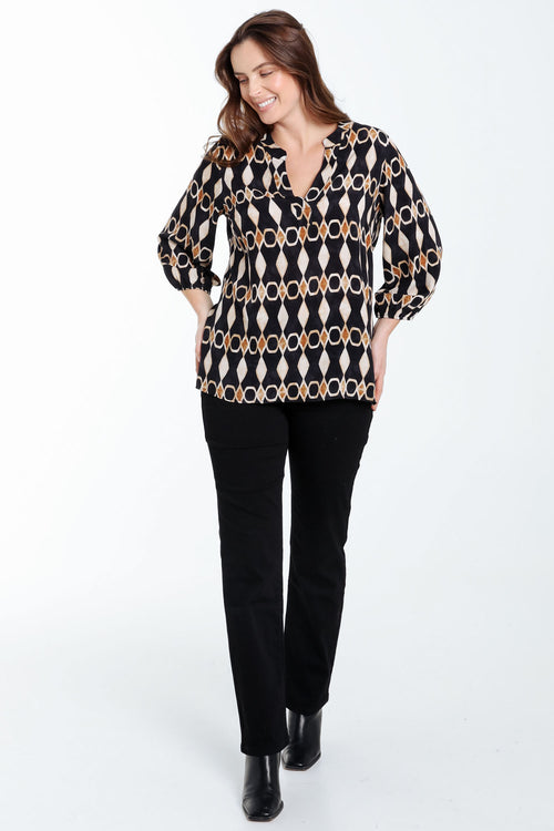 Blouse en viscose imprimé graphique-Paprika-7