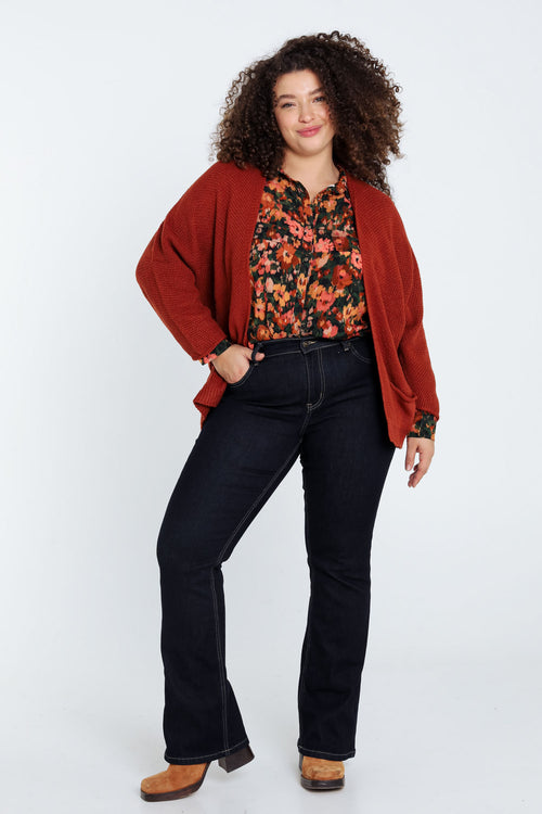 Lange, effen cardigan in rijstkorrel-Paprika-7