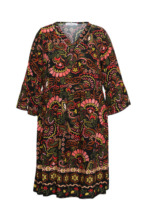 Robe courte en viscose imprimé folk-Paprika-8