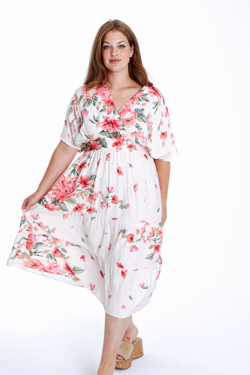 Lange jurk van viscose met bloemenprint-Paprika-9