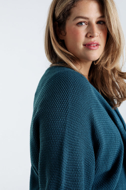 Lange, effen cardigan in rijstkorrel-Paprika-5