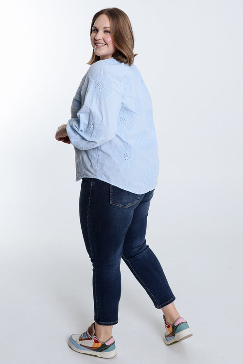 Blouse en coton unie avec fleurs brodées-Paprika-2