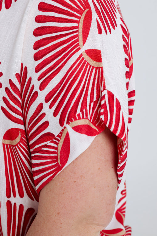 Blouse en viscose imprimé graphique bicolore-Paprika-4
