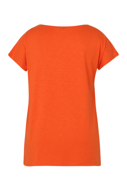 T-shirt uni avec broderie Enjoy et sequins-Paprika-11