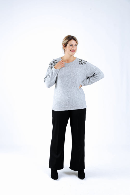 Pull uni avec broderies perlées-Paprika-6