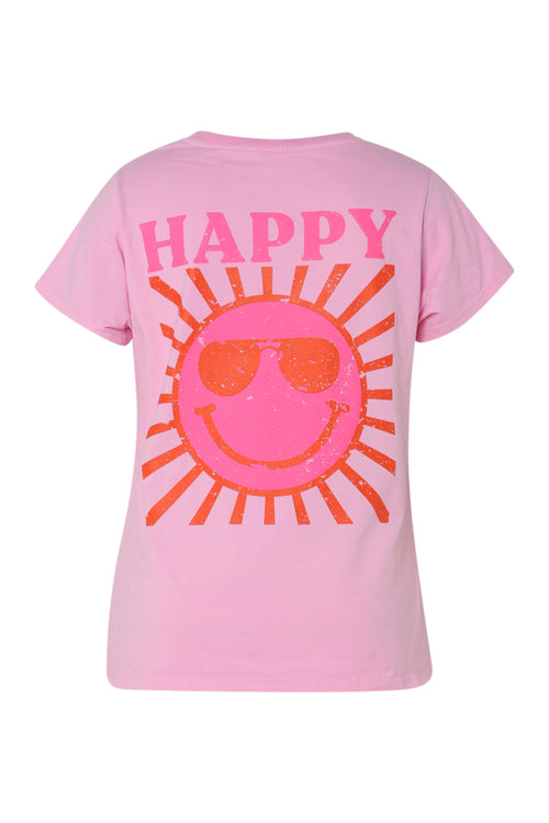 Effen katoenen T-shirt met zonafdruk-Paprika-11