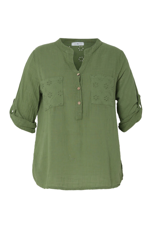 Blouse en gaze de coton unie-Paprika-10