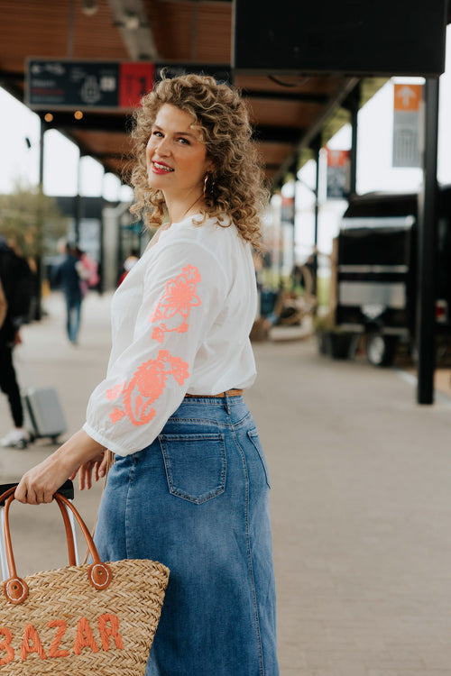 Katoenen blouse met borduursels-Paprika-1