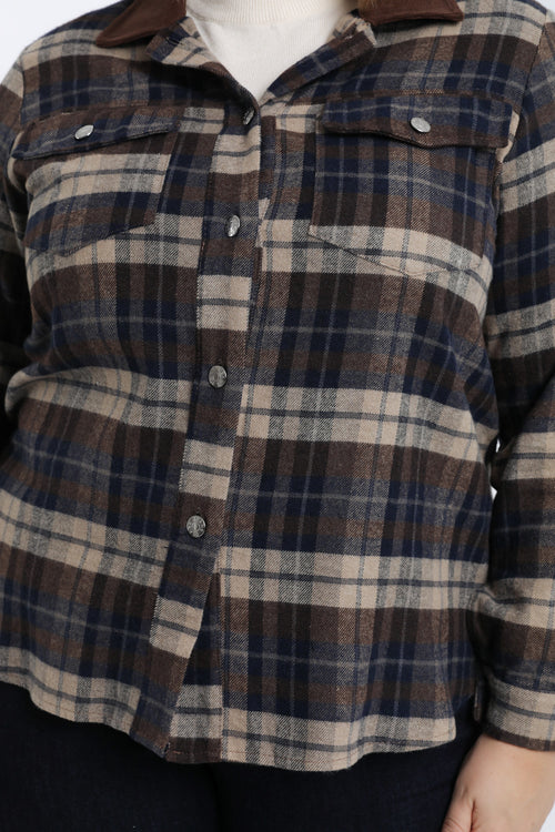 Chemiser à carreaux avec col velours-Paprika-5