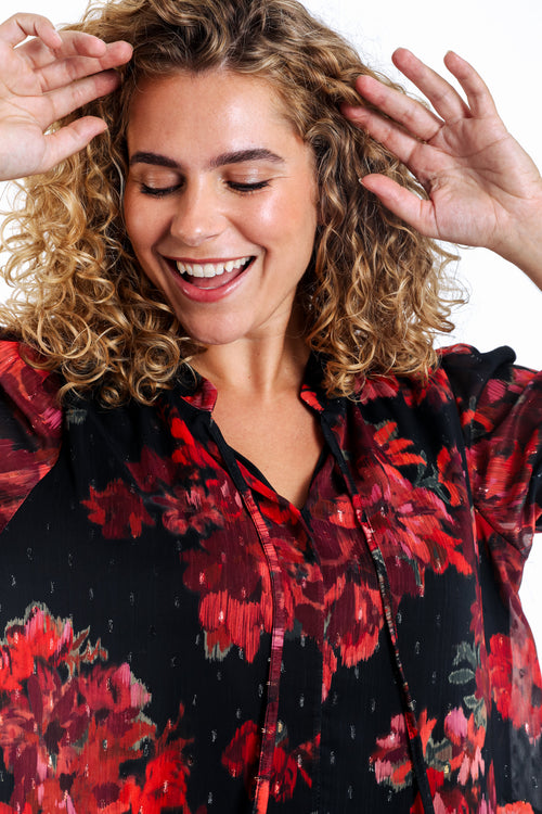 Robe tunique en voile imprimé fleurs floues-Paprika-6
