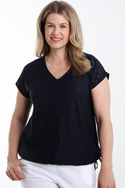 T-shirt en dentelle uni avec dessin floral-Paprika-2