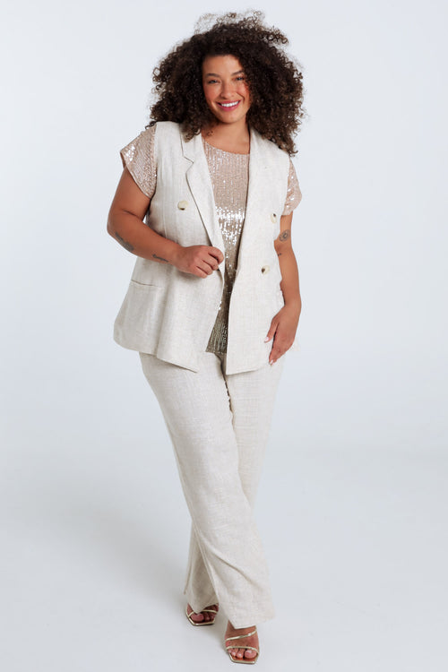 Gilet en viscose et lin avec lurex-Paprika-9