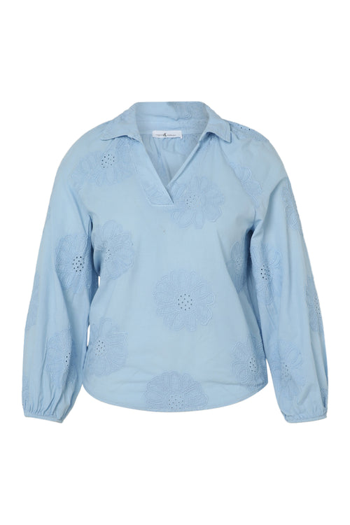 Blouse en coton unie avec fleurs brodées-Paprika-10