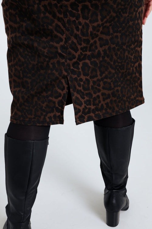 Jupe droite imprimé léopard-Paprika-5