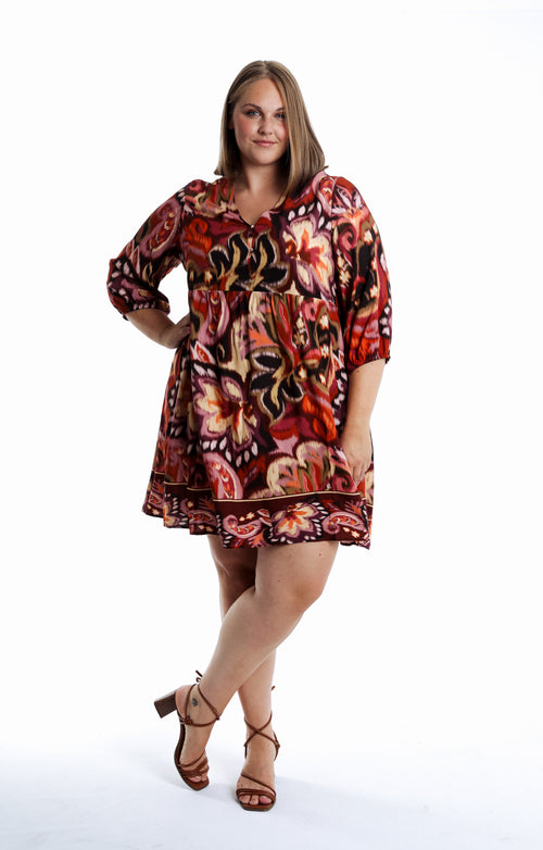 Jurk van viscose met paisleyprint-Paprika-1