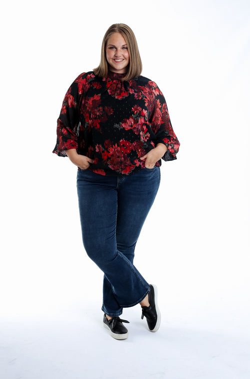 Blouse met print van wazige bloemen-Paprika-8