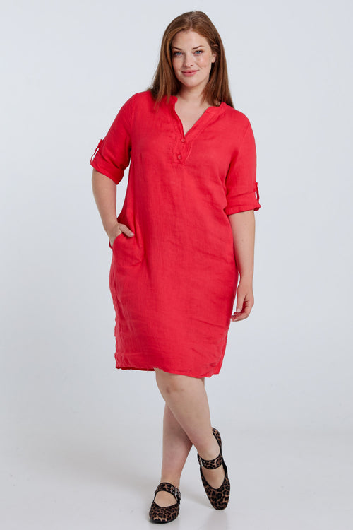 Robe tunique en lin unie-Paprika-7