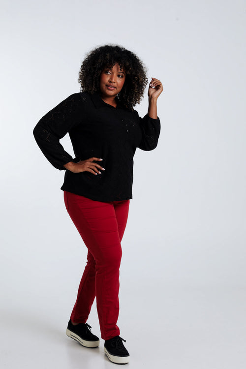 T-shirt uni ajouré-Paprika-8