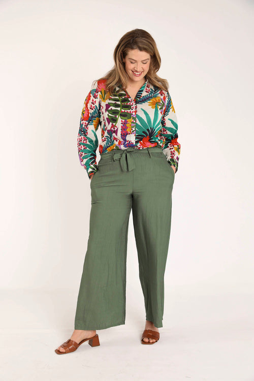 Pantalon large en viscose uni effet plissé-Paprika-5