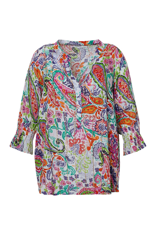 Blouse in viscose met cachemireprint en lurex-Paprika-1