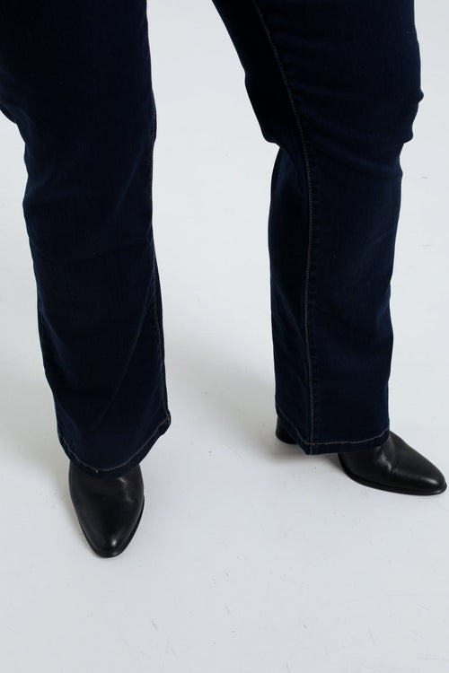 Effen flare broek met riem-Paprika-5