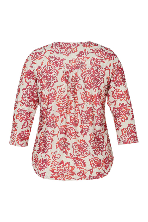 T-shirt brodé imprimé fleurs-Paprika-11