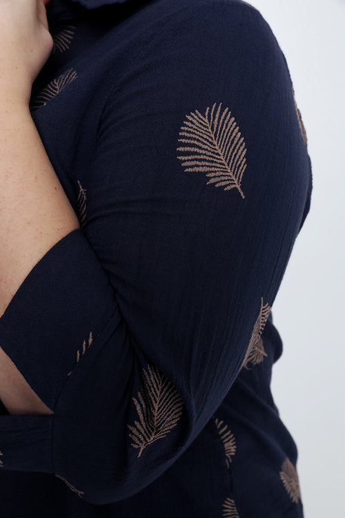Chemise en coton unie avec feuilles brodées-Paprika-4
