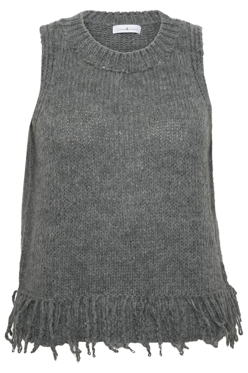 Effen mouwloze trui met franjes-Paprika-8