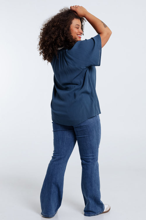 Effen viscose blouse met macramé-Paprika-2