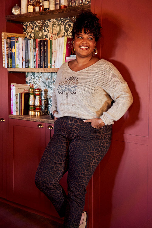 Pantalon slim imprimé léopard-Paprika-2