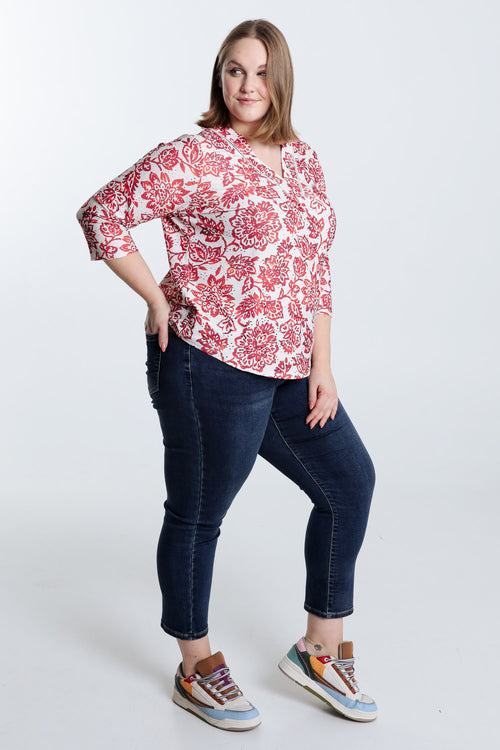T-shirt brodé imprimé fleurs-Paprika-8
