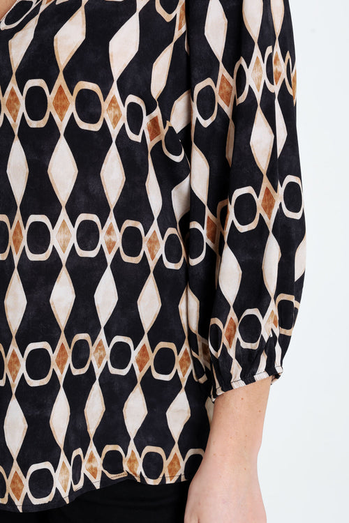 Blouse en viscose imprimé graphique-Paprika-3