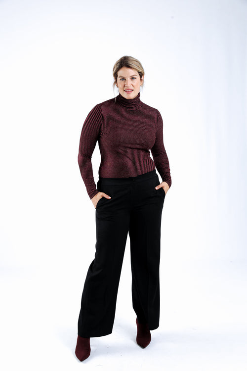 Wijde broek met plooien, effen kleur-Paprika-7