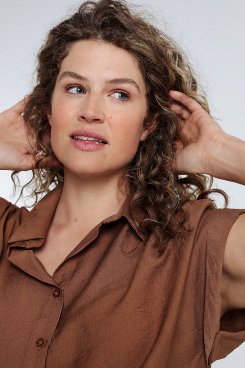 Chemisier noué en viscose uni-Paprika-5