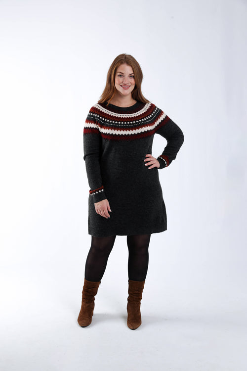 Jurk trui met jacquardmotief-Paprika-1