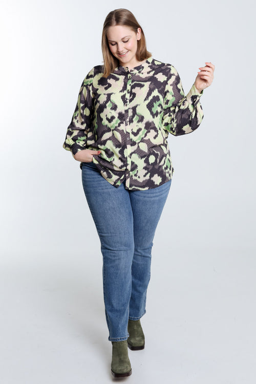 Plumetis blouse van viscose met abstracte print-Paprika-9