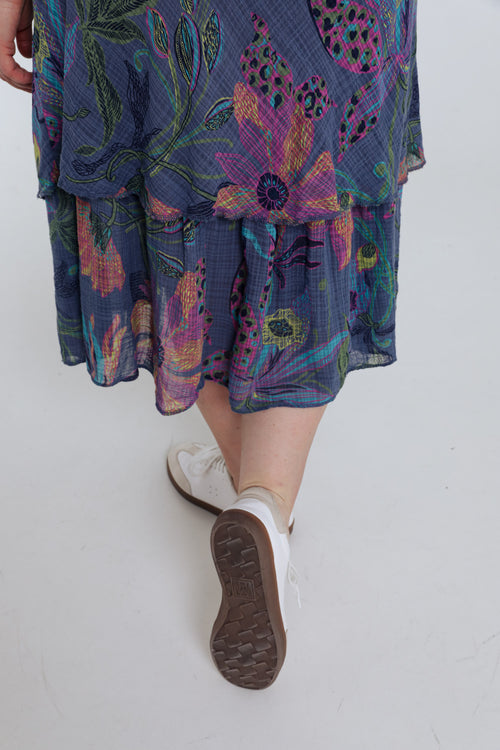 Robe en gaze de coton imprimé floral-Paprika-6