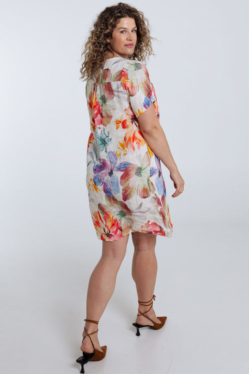 Robe en lin imprimé fleurs-Paprika-2