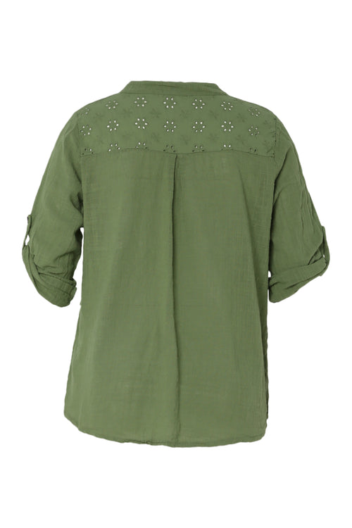 Blouse en gaze de coton unie-Paprika-11