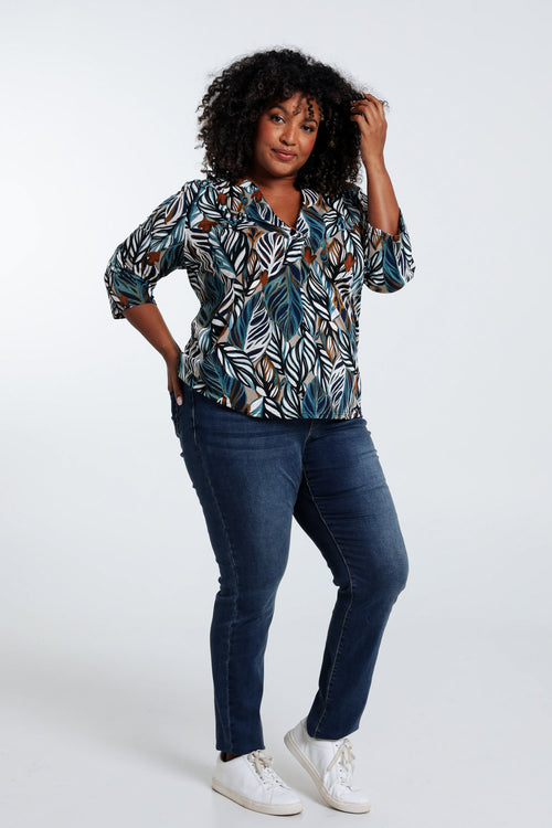 T-shirt met verenmotief-Paprika-6