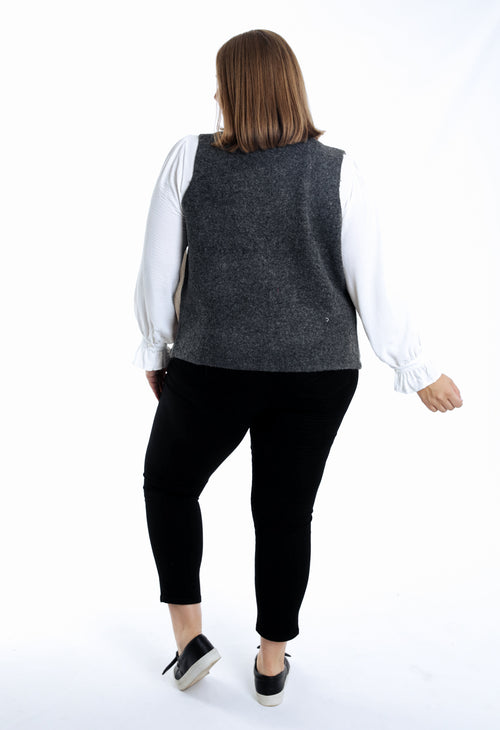 Effen mouwloos gilet met borduursels-Paprika-2