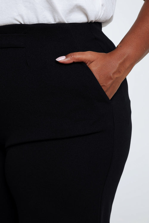 Effen rechte broek met halve riem met gouden gesp-Paprika-5