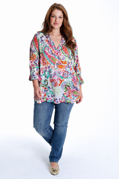 Blouse in viscose met cachemireprint en lurex-Paprika-9