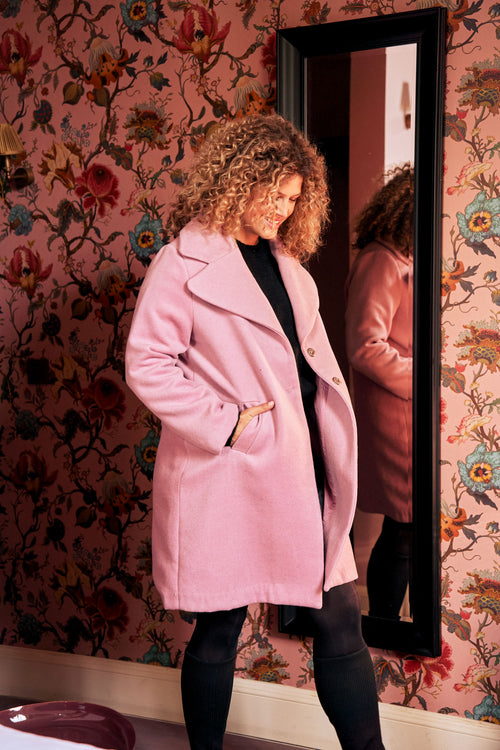 Lange, wollen jas met grote kraag en drukknopen-Paprika-2