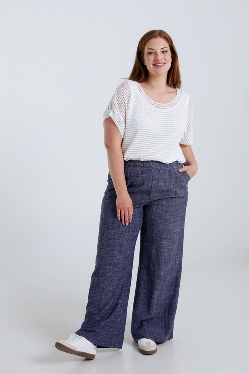 Pantalon large en lin uni-Paprika-8