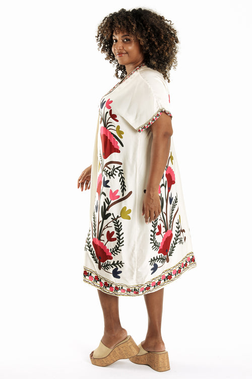 Jurk van bedrukte viscose in folkstijl-Paprika-2