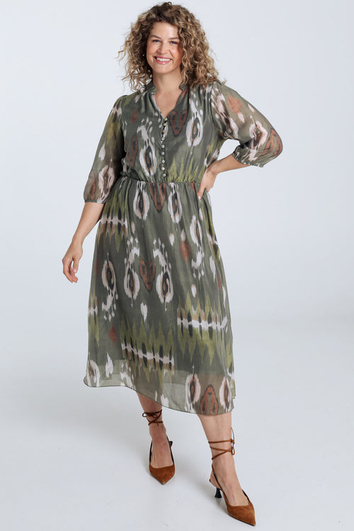 Lange jurk van viscose met etnische print-Paprika-8