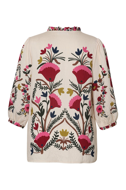 Blouse van bedrukt viscose met folk bloemenprint-Paprika-11