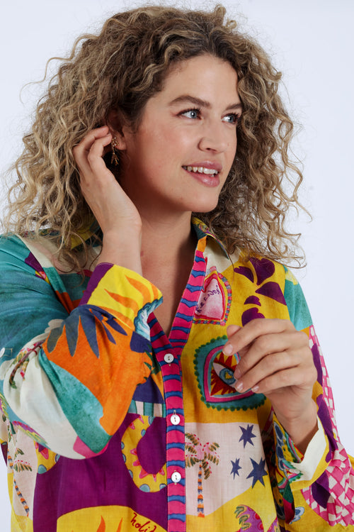 Chemisier en coton imprimé tropical-Paprika-3